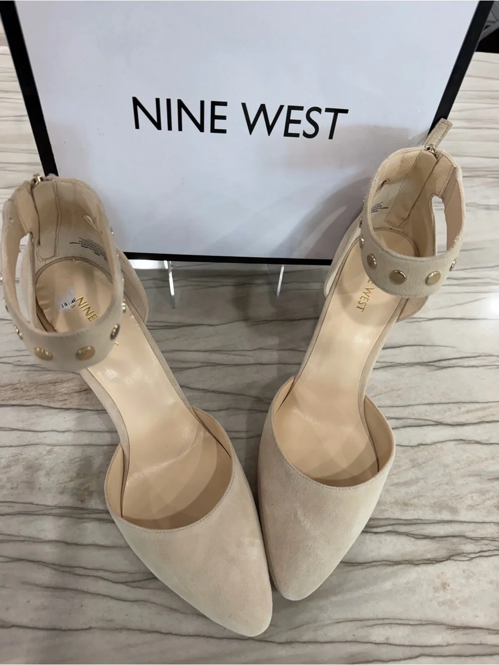Nine West Sharmain Cashmere Suede Studded Ankle Strap Heels Size 11 NIB